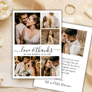 Love and Thanks Chic Script Photo Collage Wedding Thank You Card