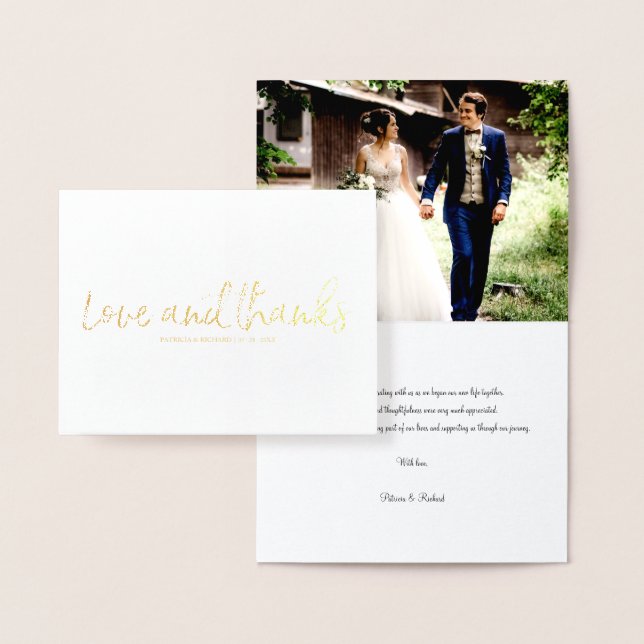 Love And Thanks Chic Wedding Thank You Photo Foil Card (Display)