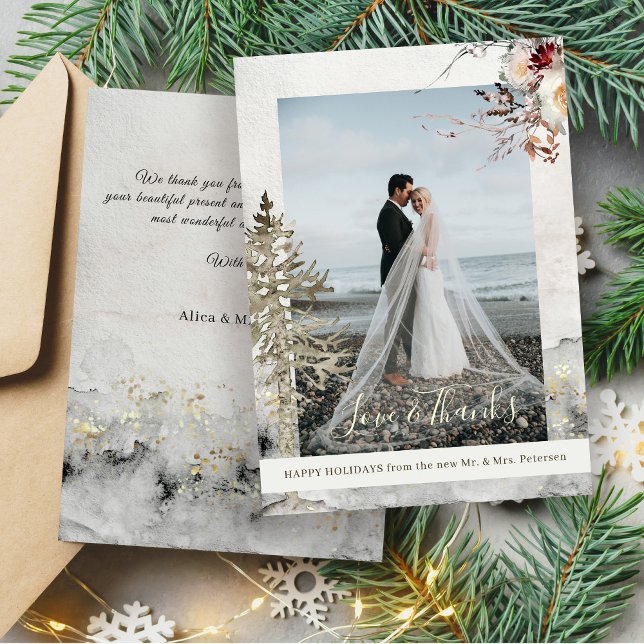 Love and Thanks Christmas holidays newlyweds photo Holiday Card (Creator Uploaded)