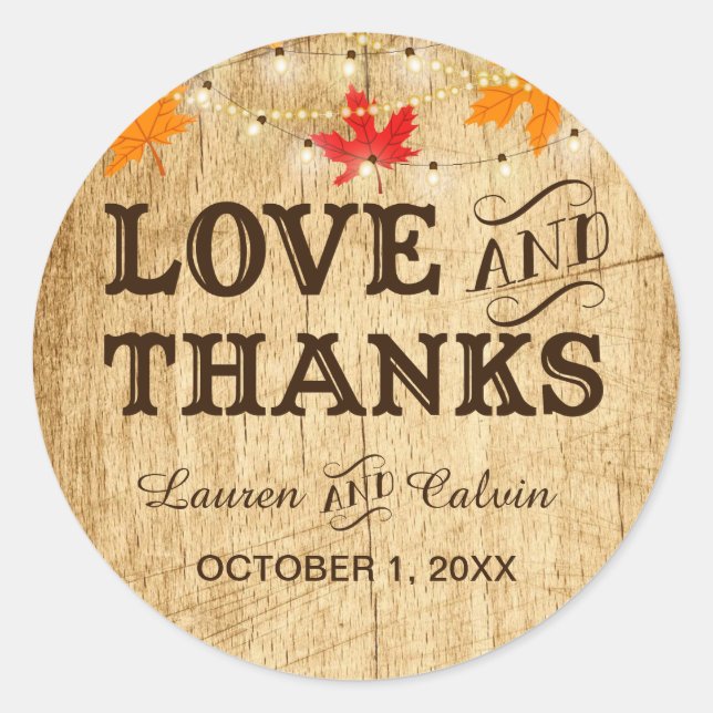 Love and Thanks country wedding favour sticker (Front)
