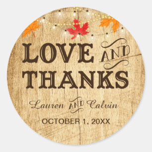 Love and Thanks country wedding favour sticker