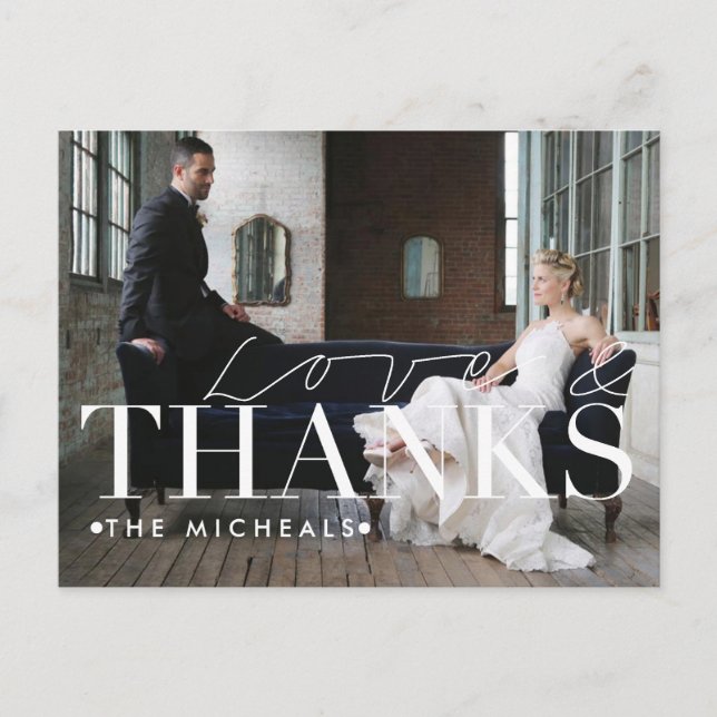 Love And Thanks | Custom Name & Photo Thank You Postcard (Front)