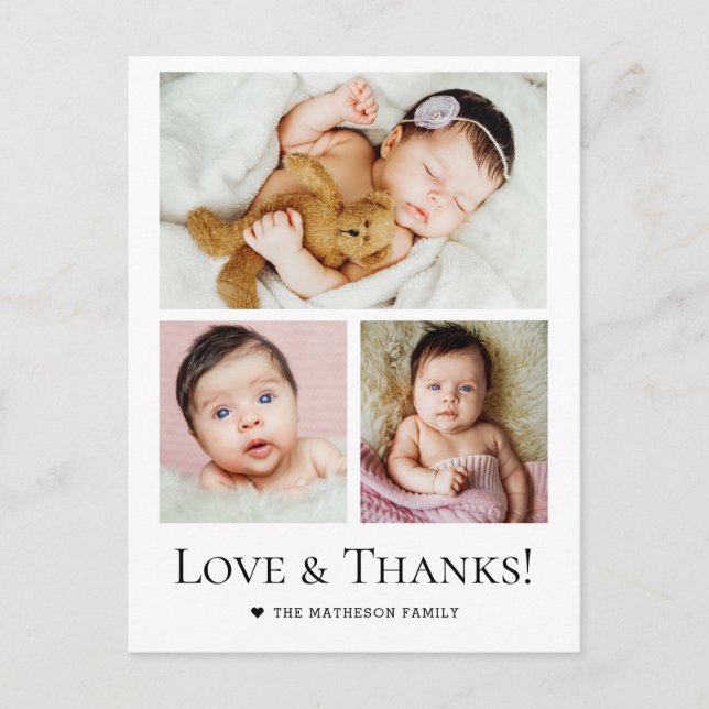 Love and Thanks Custom photo Collage Baby Shower Postcard (Front)