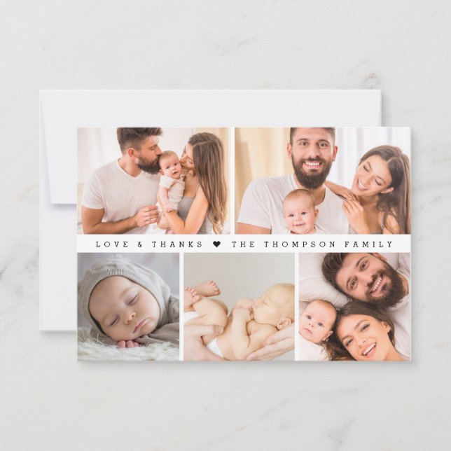 LOVE AND THANKS Custom Photo Collage Baby Shower Thank You Card (Front)