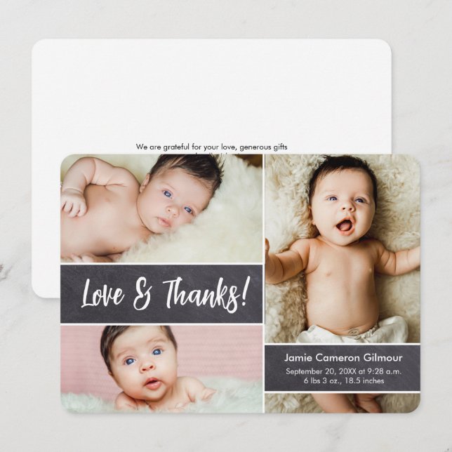 Love and Thanks Custom Photo Collage Baby Shower  Thank You Card (Front/Back)