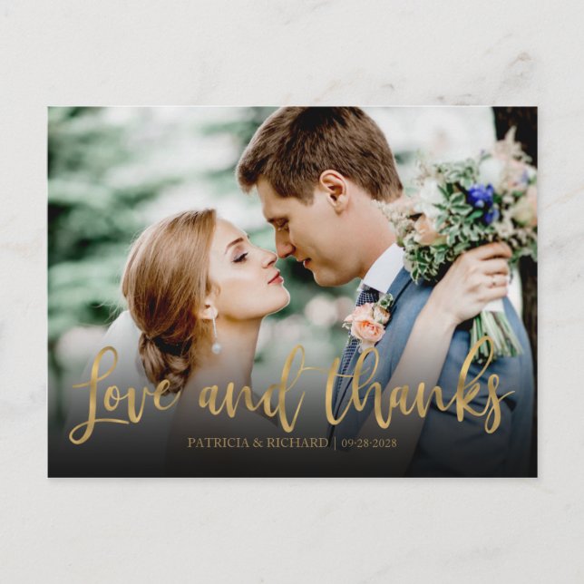 Love And Thanks Cute Photo Wedding Thank You Postcard (Front)