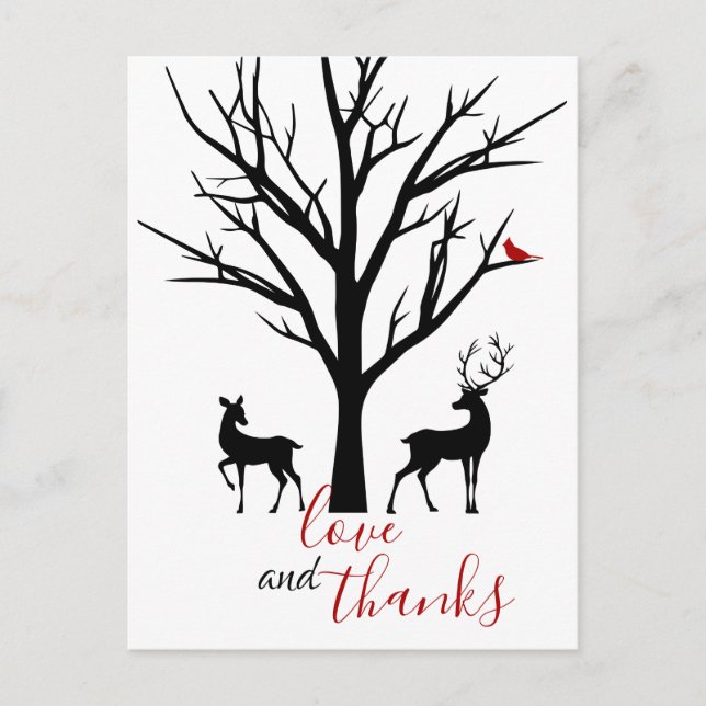 Love and Thanks Deer Couple Winter Thank You Postcard (Front)