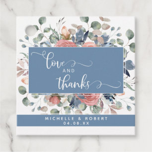 Love and Thanks, Dusty Blue Blissful Floral Favour Tags