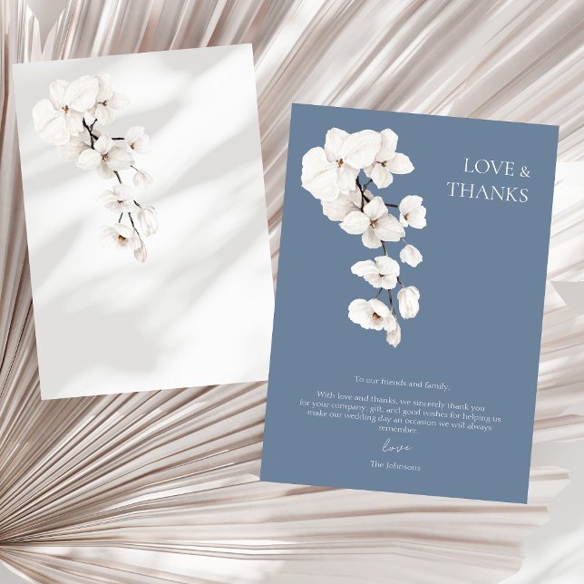 Love and Thanks Dusty Blue White Orchids Wedding Thank You Card (Love and Thanks Dusty Blue White Orchids Wedding Thank You Card)