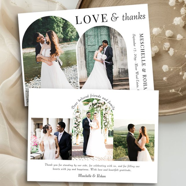 Love and Thanks Elegant Arches Wedding Photo Thank You Card (Wedding photo thank you card with arch shaped pictures by Darling & May)