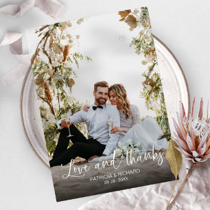 Love And Thanks Elegant Calligraphy Photo Wedding Thank You Card