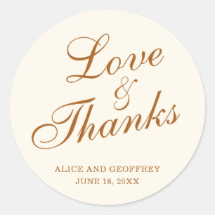 Love and Thanks Elegant Copper Ivory Wedding Classic Round Sticker
