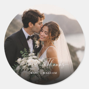 Love and Thanks Elegant Photo Wedding Favour Classic Round Sticker