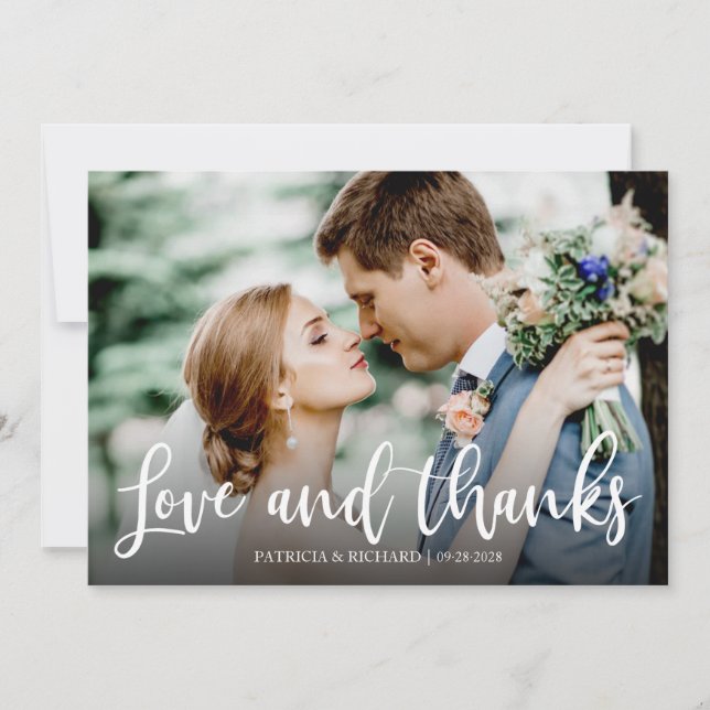 Love And Thanks Elegant Photo Wedding Thank You Card (Front)