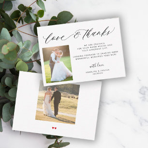 Love and thanks elegant photo wedding thank you card