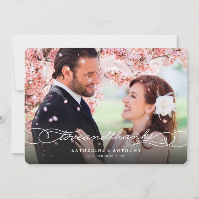 Love And Thanks Elegant Script Chic Photo Wedding Thank You Card (Front)