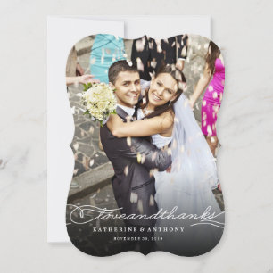Love And Thanks Elegant Script Chic Photo Wedding Thank You Card