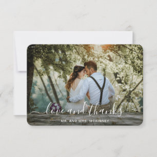 Love and Thanks Elegant Script Wedding Photo Thank You Card