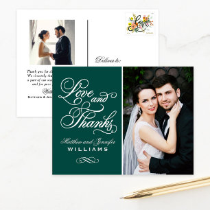 Love and Thanks Emerald Wedding Photo Thank You Postcard