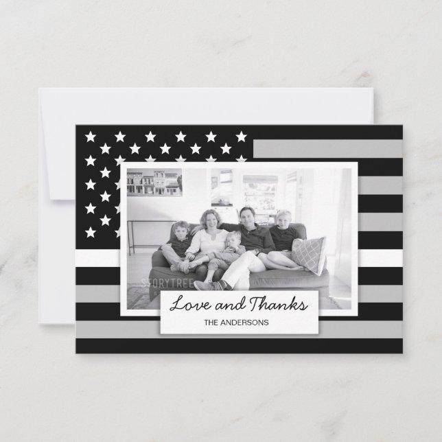 Love and Thanks EMS Thin White Line Family Photo Thank You Card (Front)