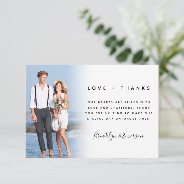 Love and Thanks Faded Photo Wedding  Thank You Card (Standing Front)