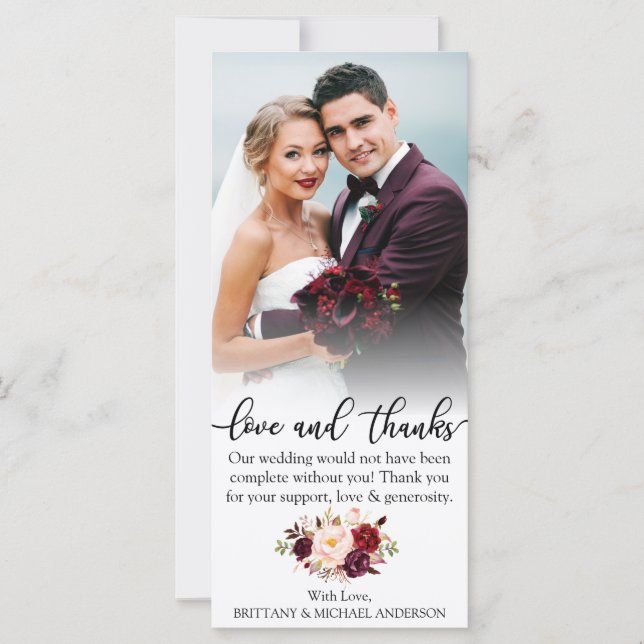 Love and Thanks Floral Burgundy Wedding Card (Front)