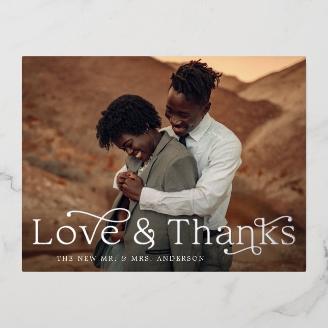 Love and Thanks Foil Wedding Thank You Postcard (Front)