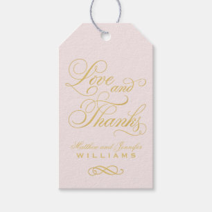 Love and Thanks Gold Calligraphy Wedding Monogram Gift Tags