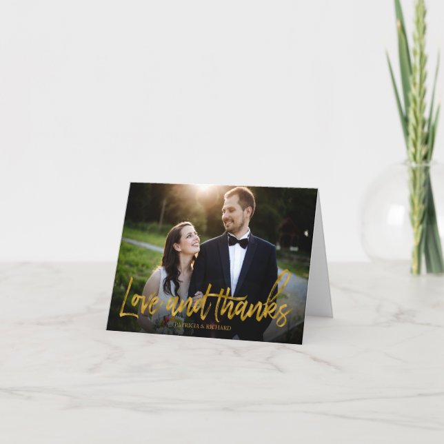 Love And Thanks Gold Foil Wedding Thank You Photo (Front)