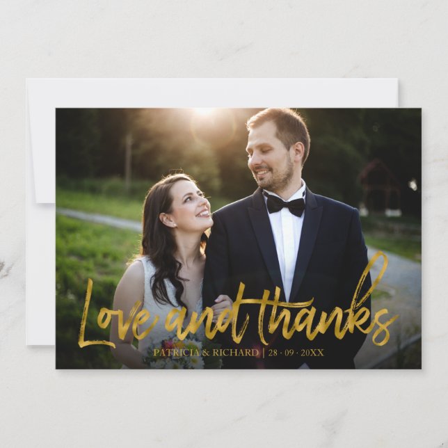 Love And Thanks Gold Foil Wedding Thank You Photo Card (Front)