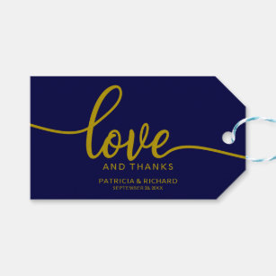 Love and Thanks - Gold Navy Blue Wedding Favour Gift Tags