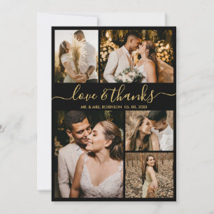 Love and Thanks Gold Script Photo Collage Wedding Thank You Card