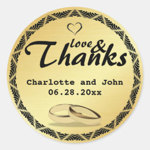 Love and Thanks Gold Wedding Sticker