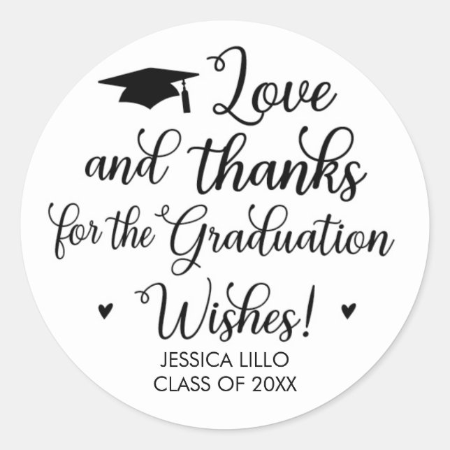 Love and Thanks Graduation Party Favour Sticker (Front)