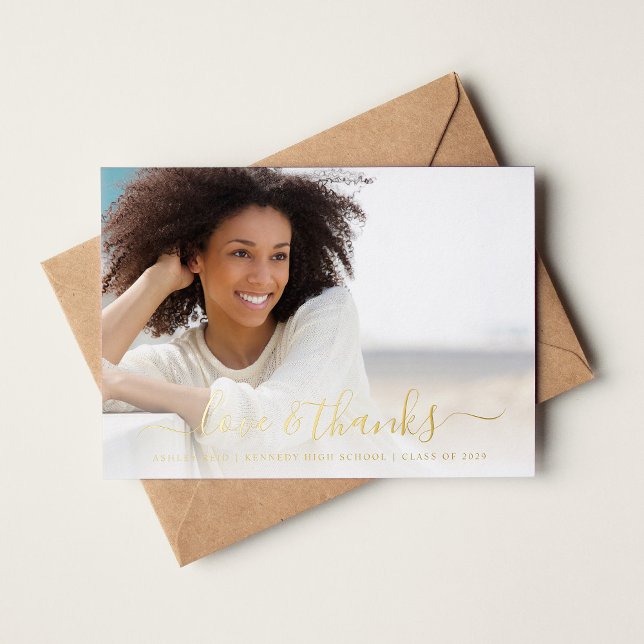 Love and Thanks Graduation Photo Overlay Foil Card (Creator Uploaded)