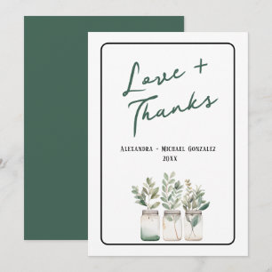 Love and Thanks Green Minimalist Thank You Card