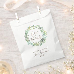 Love and Thanks Green Wreath Eucalyptus Wedding Favour Bags