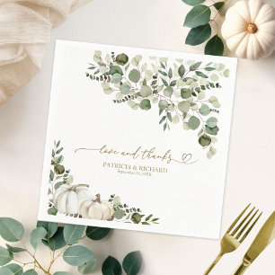 Love And Thanks Greenery Pumpkin Wedding Napkin