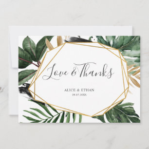Love And Thanks Greenery Tropical Wedding Thank You Card