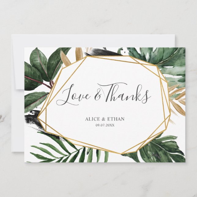 Love And Thanks Greenery Tropical Wedding Thank You Card (Front)