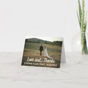 Love and Thanks Handwritten Script Wedding Photo Thank You Card