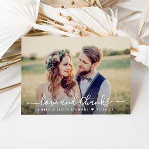 Love and Thanks Handwritten Script Wedding Photo Thank You Card
