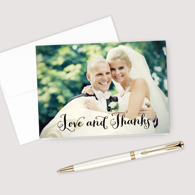 Love and Thanks Handwritten Script Wedding Photo Thank You Card (Creator Uploaded)