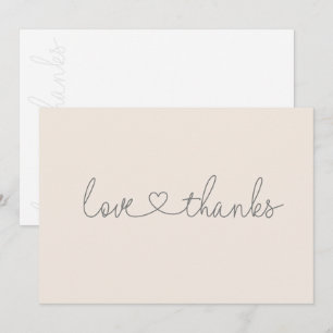 Love and Thanks Heart script baby shower cream Thank You Card