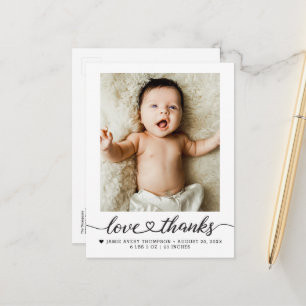 Love and Thanks heart script Photo Birth stars Postcard