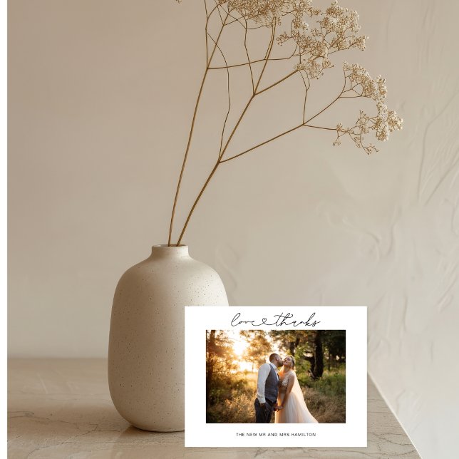 Love and Thanks Heart Script Wedding Photo Card (Creator Uploaded)