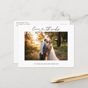 Love and Thanks Heart Script Wedding Photo Postcard