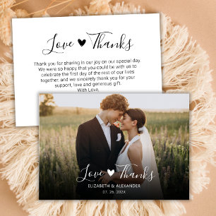 Love and Thanks Heart Script Wedding Photo Thank You Card
