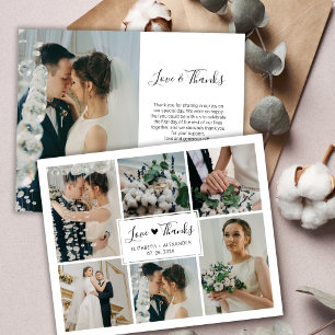 Love and Thanks Heart Simple Wedding Photo Collage Thank You Card