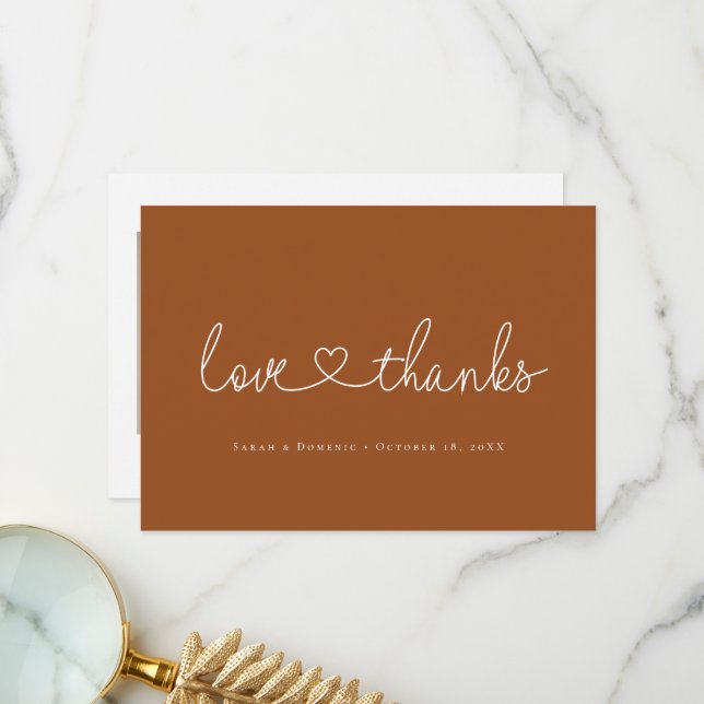 Love and Thanks heart terracotta orange photo Thank You Card (Front/Back In Situ)